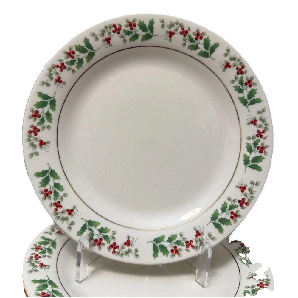Gibson Holly Berries Bread Dessert Plates Set of 4 Christmas Holiday‎ China 7